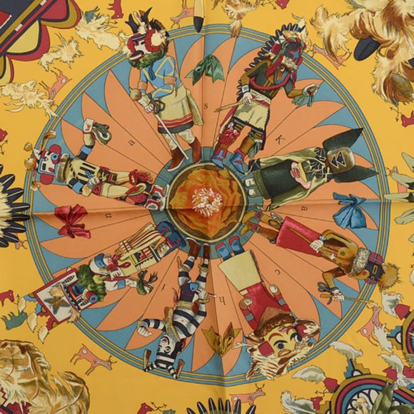 RARE COLLECTOR'S Hermes Kermit Oliver Kachinas Silk Scarf - Picture 4 of 11